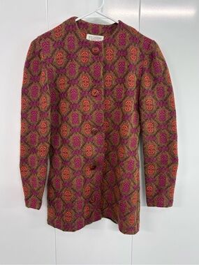 Vintage St. John by Marie Gray Geometric Knit Cardigan Jacket Sweater Brown Pink